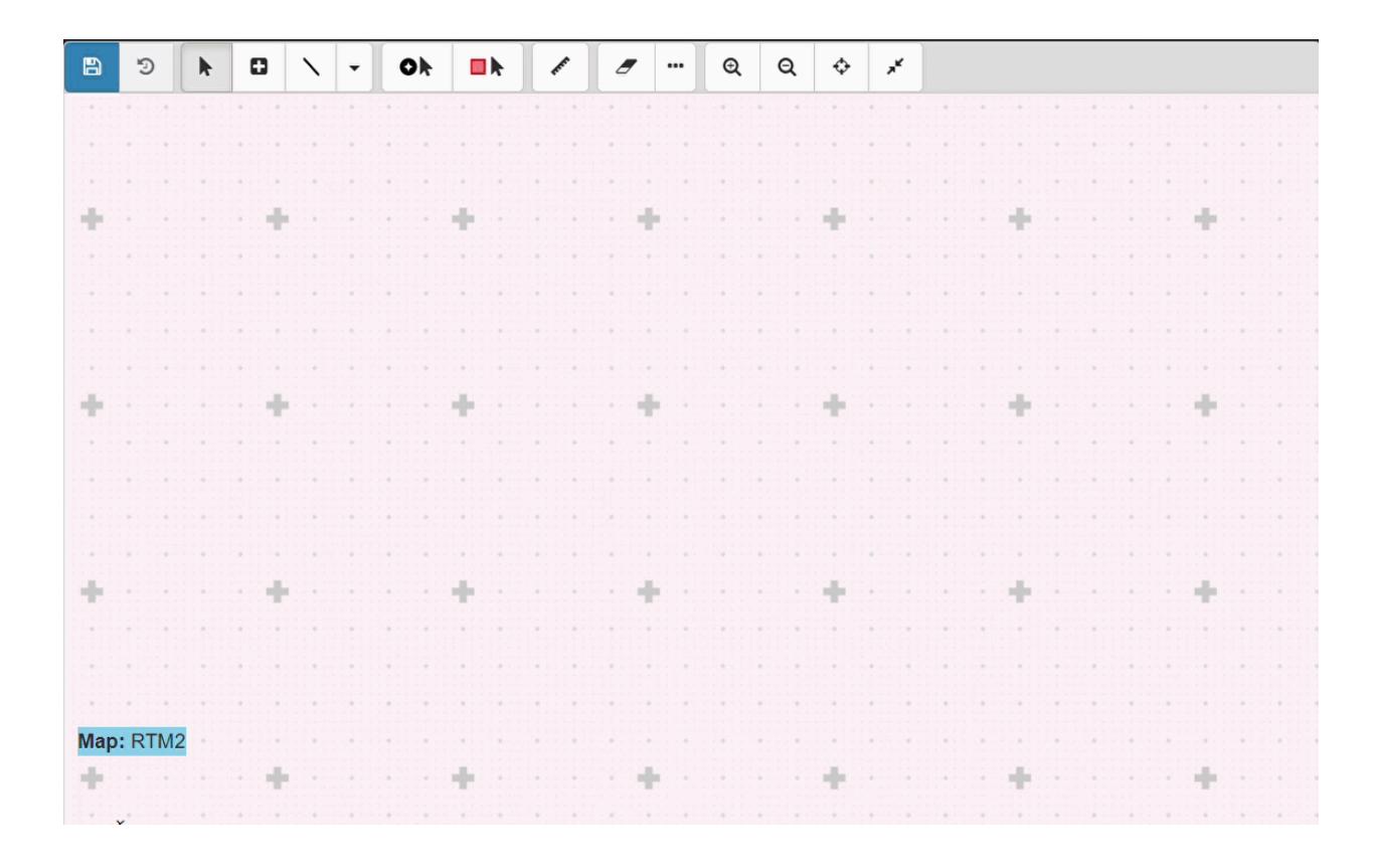 An empty grid map with plus signs indicating a coordinate system — This image displays an empty map grid, likely used as a base for designing robot navigation paths.