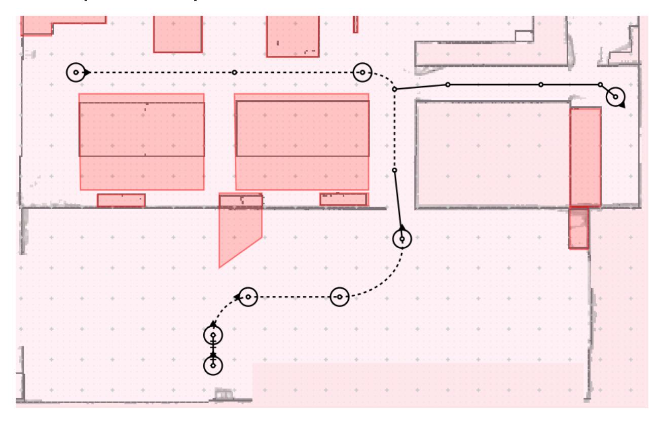 A complex path with multiple waypoints navigating around obstacles on a grid map — This image illustrates a detailed navigation path with multiple waypoints, demonstrating obstacle avoidance.